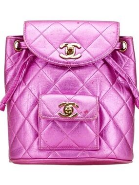 Chanel RARE VINTAGE 1992 Pink Quilted Metallic Duma Backpack GUC